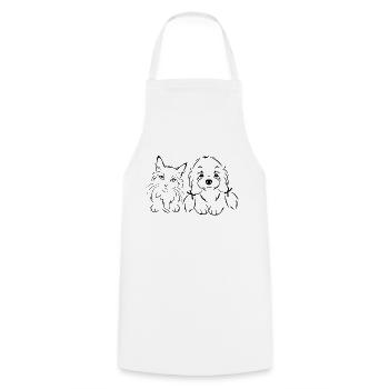 Outlined cute cat and Maltese dog - Cooking Apron - white - Front - AI Model Male 185 dark (185cm)