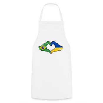 Brazil Ukraine Flag Hands Heart Shape Used - Cooking Apron - white - Front - AI Model Male 185 dark (185cm)