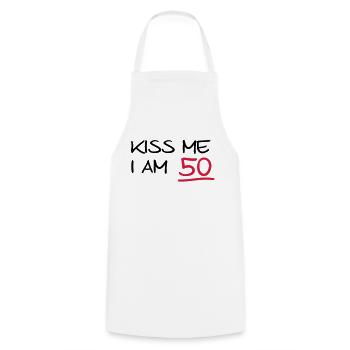 kiss me i am 50 birthday (uk) - Cooking Apron - white - Front - AI Model Male 185 dark (185cm)