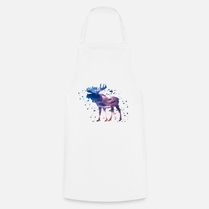 Aquarelle d'orignal - Tablier de cuisine - blanc