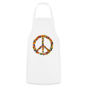 Peace Love 60s 70s Flower Power Hippie Out - Cooking Apron - white - Front - AI Model Male 185 dark (185cm)