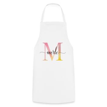 M | Monogram | Name | Merle | Watercolor - Cooking Apron - white - Front - AI Model Male 185 dark (185cm)