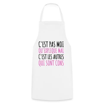 C'est pas moi qui explique mal humour femme cadeau - Tablier de cuisine - blanc - Devant - AI Model Male 185 dark (185cm)