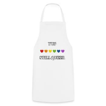Yup Still Queer Rainbow hearts funny gay - Cooking Apron - white - Front - AI Model Male 185 dark (185cm)