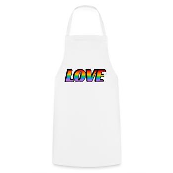 Regenbogen-Text LOVE LGBT Pride Month - Kochschürze - Weiß - Vorne - AI Model Male 185 dark (185cm)