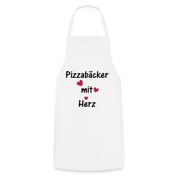 Pizzabäcker mit Herz - Kochschürze - Weiß - Vorne - AI Model Male 185 dark (185cm)
