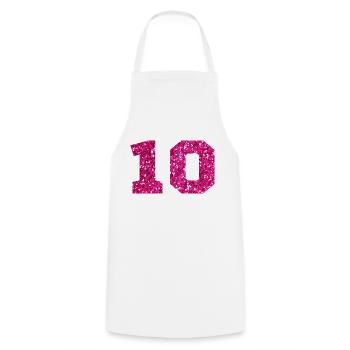 Numéro 10 paillettes rose - 10e anniversaire - Tablier de cuisine - blanc - Devant - AI Model Male 185 dark (185cm)