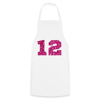 Numéro 12 paillettes rose - 12e anniversaire - Tablier de cuisine - blanc - Devant - AI Model Male 185 dark (185cm)