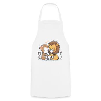 Cuddling Monkey And Lion In Love - Cooking Apron - white - Front - AI Model Male 185 dark (185cm)