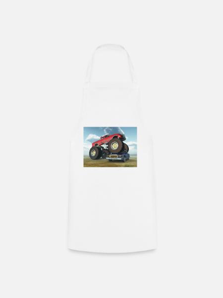 Monster Truck passe sur un véhicule - Tablier de cuisine - blanc