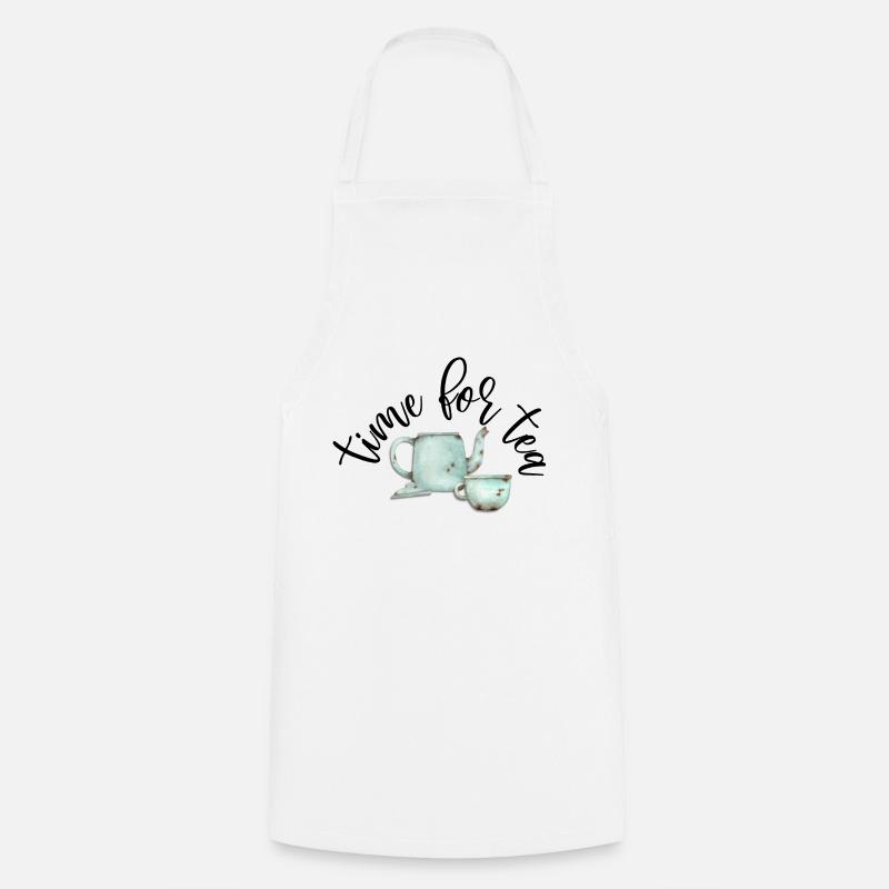 Time for Tea, Vintage Teapot and Cup - Cooking Apron - white