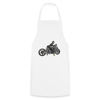 Biker girl, Femme sexy avec moto - Tablier de cuisine - blanc - Devant - AI Model Male 185 dark (185cm)