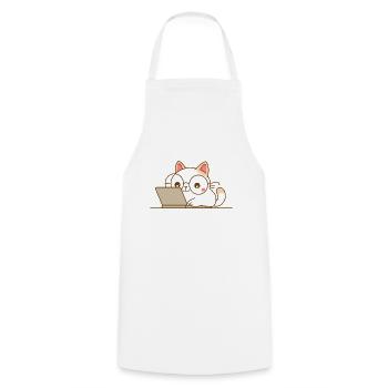 Chat kawaii au travail - Tablier de cuisine - blanc - Devant - AI Model Male 185 dark (185cm)