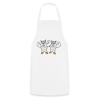 2 Owls Bodybuilders Muscles Biceps Poses Gym Rat - Cooking Apron - white - Front - AI Model Male 185 dark (185cm)