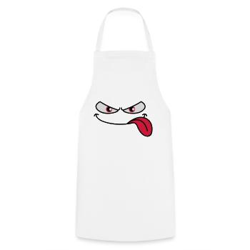 Evil-looking cartoon face tongue sticking out - Cooking Apron - white - Front - AI Model Male 185 dark (185cm)