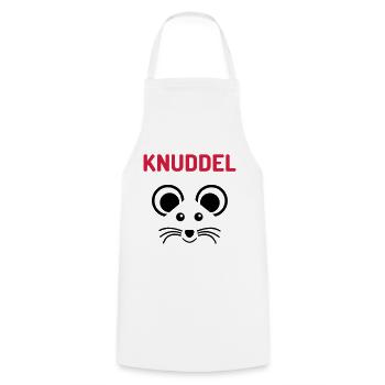 ★ Designfarben änderbar ★ Knuddelmaus - Kochschürze - Weiß - Vorne - AI Model Male 185 dark (185cm)
