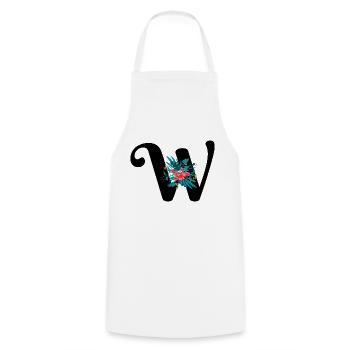 letter W flowered - Cooking Apron - white - Front - AI Model Male 185 dark (185cm)