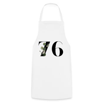 Numéro 76 floral vert - 76e anniversaire floral - Tablier de cuisine - blanc - Devant - AI Model Male 185 dark (185cm)