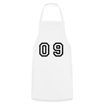 number - 09 - zero nine - Cooking Apron - white - Front - AI Model Male 185 dark (185cm)