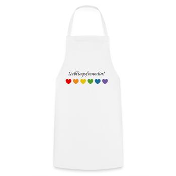 Regenbogenherzchen Lieblingsfreundin - Kochschürze - Weiß - Vorne - AI Model Male 185 dark (185cm)