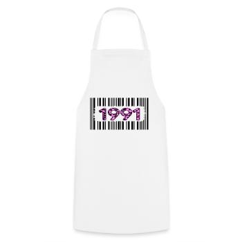 1991 birthday barcode pink leopard retro party - Cooking Apron - white - Front - AI Model Male 185 dark (185cm)