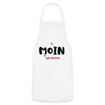 Moin Ihr Spacken - Kochschürze - Weiß - Vorne - AI Model Male 185 dark (185cm)