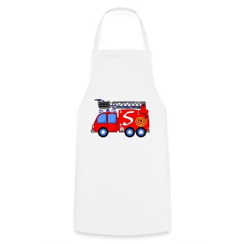 Fire engine 5th birthday children - Cooking Apron - white - Front - AI Model Male 185 dark (185cm)