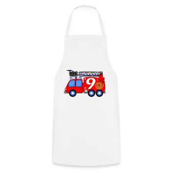 Fire engine 9 birthday children - Cooking Apron - white - Front - AI Model Male 185 dark (185cm)