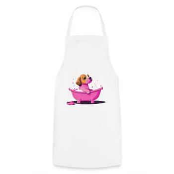 Cute young dog in the bathtub - Cooking Apron - white - Front - AI Model Male 185 dark (185cm)