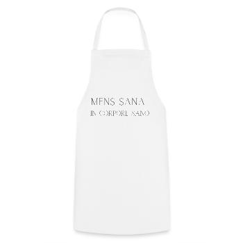 Mens Sana in Corpore Sano – Latin Quote on Balance - Cooking Apron - white - Front - AI Model Male 185 dark (185cm)
