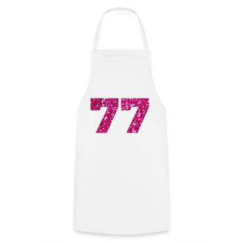 Numéro 77 paillettes rose - 77e anniversaire - Tablier de cuisine - blanc - Devant - AI Model Male 185 dark (185cm)
