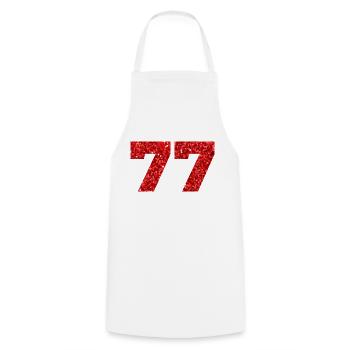 Numéro 77 paillettes rouge - 77e anniversaire - Tablier de cuisine - blanc - Devant - AI Model Male 185 dark (185cm)