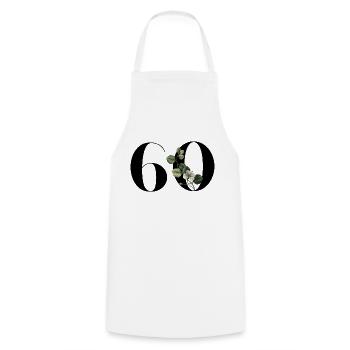 Number 60 Floral Green - 60th Birthday Floral - Cooking Apron - white - Front - AI Model Male 185 dark (185cm)