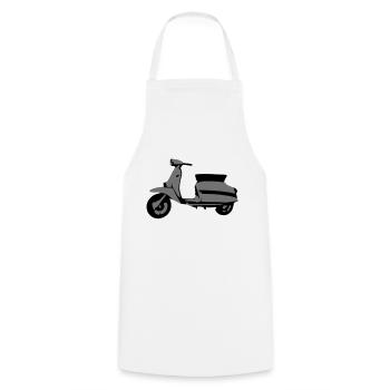 Motorroller Roller Blechroller - Kochschürze - Weiß - Vorne - AI Model Male 185 dark (185cm)