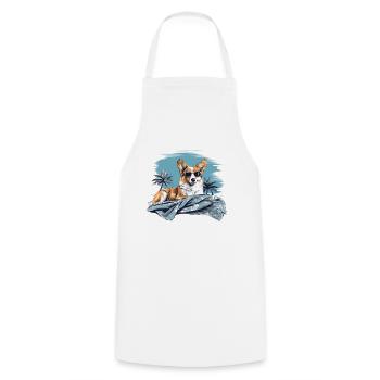 Corgi mit Sonnenbrille am Strand - Kochschürze - Weiß - Vorne - AI Model Male 185 dark (185cm)
