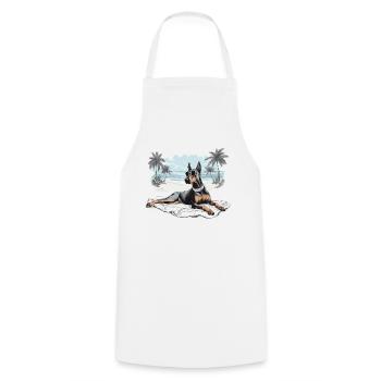 Doberman avec des lunettes de soleil à la plage - Tablier de cuisine - blanc - Devant - AI Model Male 185 dark (185cm)
