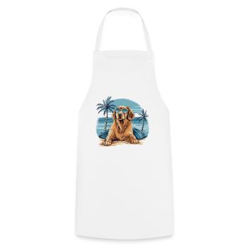 Golden-Retriever mit Sonnenbrille am Strand - Kochschürze - Weiß - Vorne - AI Model Male 185 dark (185cm)