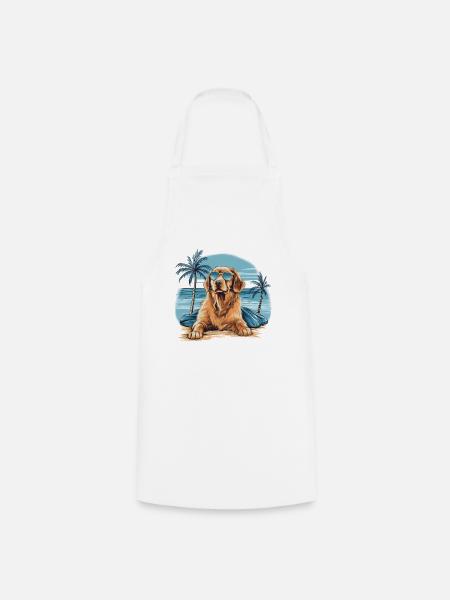 Golden-retriever avec des lunettes de soleil à la plage - Tablier de cuisine - blanc