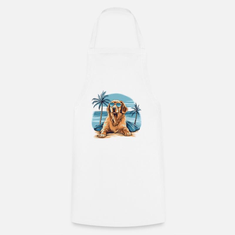 Golden-retriever avec des lunettes de soleil à la plage - Tablier de cuisine - blanc