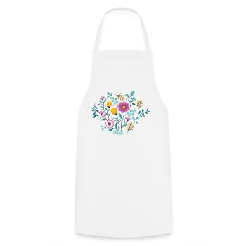Yellow and Purple FLOWERS - Cooking Apron - white - Front - AI Model Male 185 dark (185cm)
