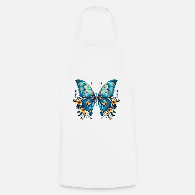 Beau papillon bleu - Tablier de cuisine - blanc