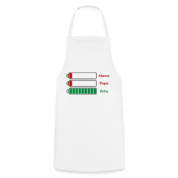 Battery Motif - Baby Exhausted Mom and Dad - Cooking Apron - white - Front - AI Model Male 185 dark (185cm)