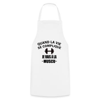 Quand la vie se complique t-shirt musculation - Tablier de cuisine - blanc - Devant - AI Model Male 185 dark (185cm)