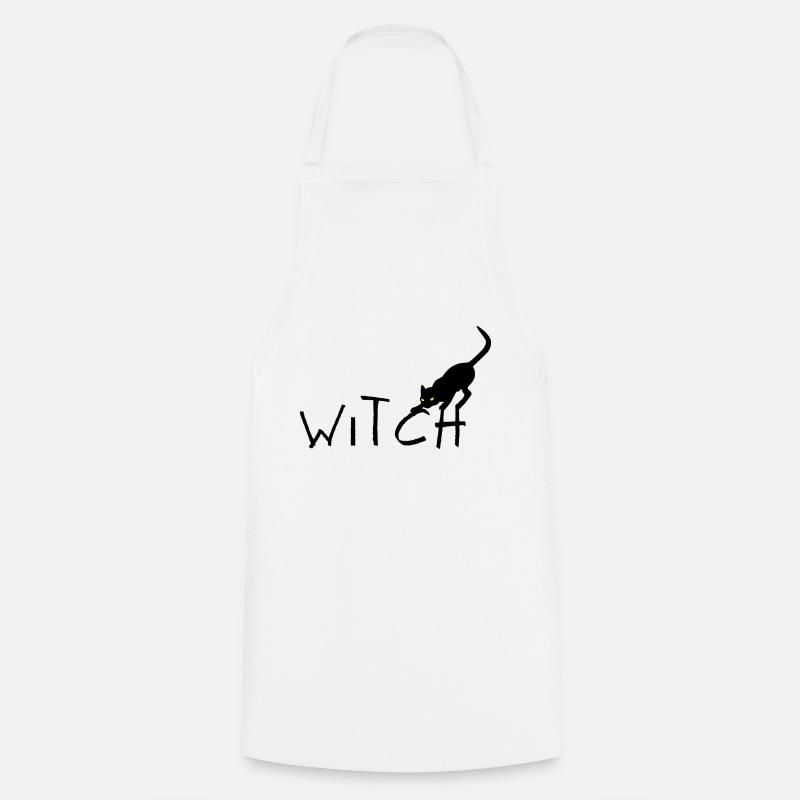 Witch - Sorcière - Texte avec chat noir - Tablier de cuisine - blanc