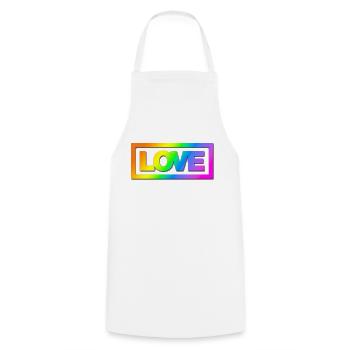 Typo LOVE Kontur Rainbow Shadow - Kochschürze - Weiß - Vorne - AI Model Male 185 dark (185cm)