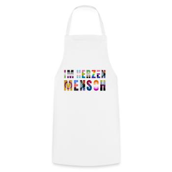 Buntes Schriftzug Pride T Shirt "Im Herzen Mensch" - Kochschürze - Weiß - Vorne - AI Model Male 185 dark (185cm)