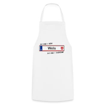 Wels - do bin i her - do bin i dahoam - Kochschürze - Weiß - Vorne - AI Model Male 185 dark (185cm)