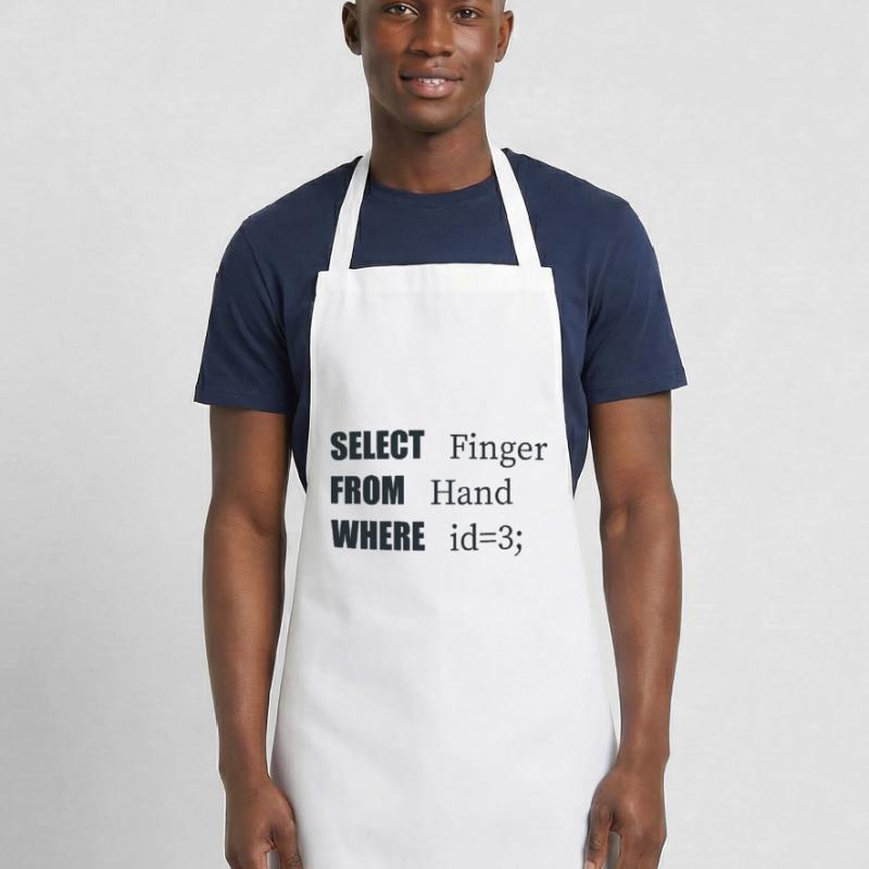 Doigt de sélection à la main, code amusant. Langage des codeurs Tablier de cuisine