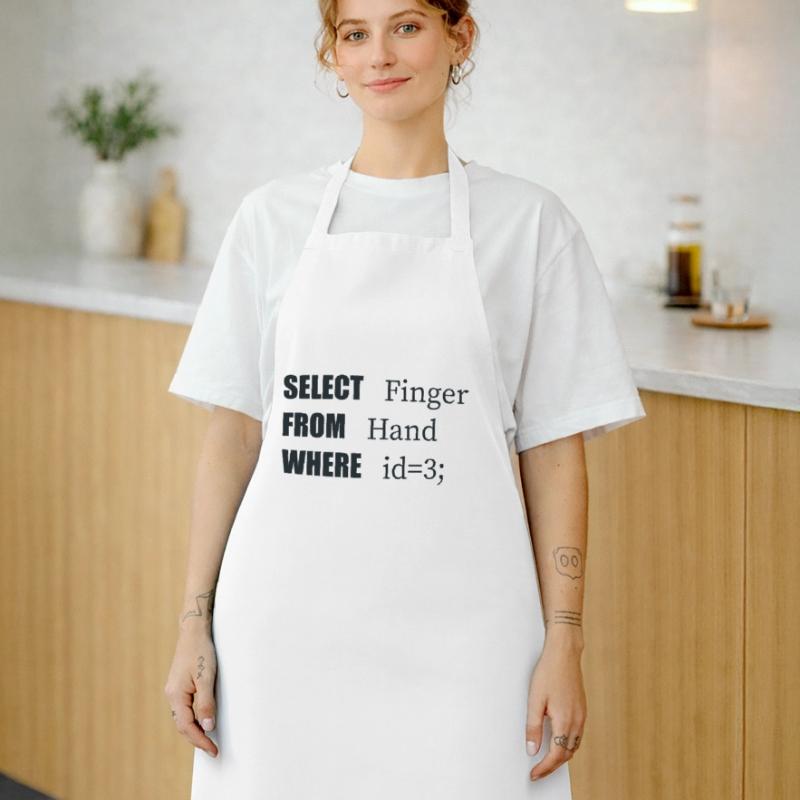 Doigt de sélection à la main, code amusant. Langage des codeurs Tablier de cuisine