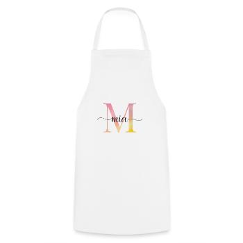 M | Monogram | Name | Michelle | Watercolor - Cooking Apron - white - Front - AI Model Male 185 dark (185cm)